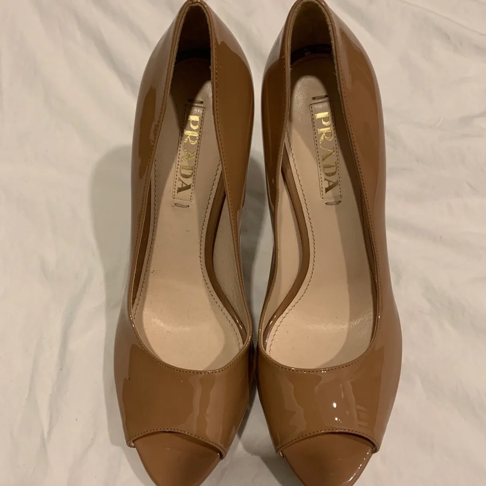 Prada nude patent leather peep toes brand new!